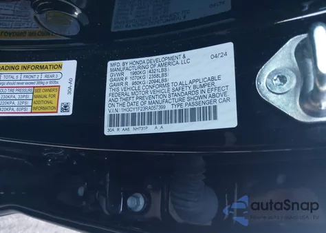 2024 Honda Accord Lx из США, поврежденный, VIN 1HGCY1F23RA057399